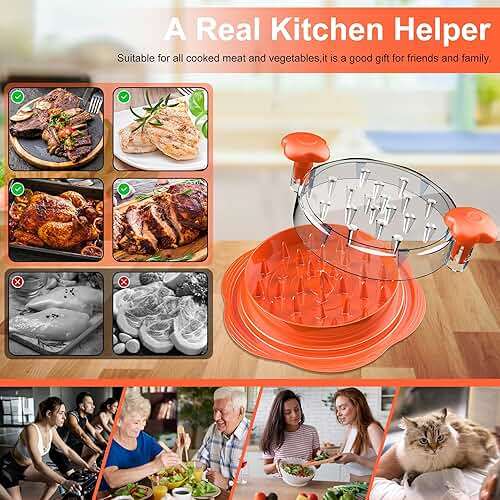 SURETIVIAN Chicken Shredder Large Chicken Breast Shredder Tool Twist with Brush&Fork, Visible Meat Shredder Machine, Anti-Slip Strip, Ergonomic Handle, BPA Free, Suitable for Pork Beef Chicken(Orange) - Image 6
