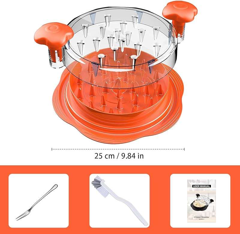 SURETIVIAN Chicken Shredder Large Chicken Breast Shredder Tool Twist with Brush&Fork, Visible Meat Shredder Machine, Anti-Slip Strip, Ergonomic Handle, BPA Free, Suitable for Pork Beef Chicken(Orange) - Image 8