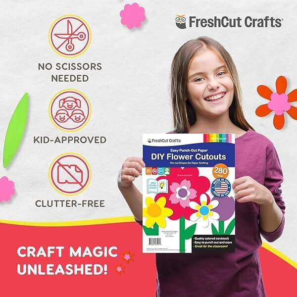 FreshCut Crafts: 280 Pieces of DIY Flower Cutouts with IDEA Guide - 2-Sided Punch Out Tulips, Daisies, Daffodils, Flowers Ideal for Spring Craft Projects, and Mother's Day DIY Gift Craft - Image 6