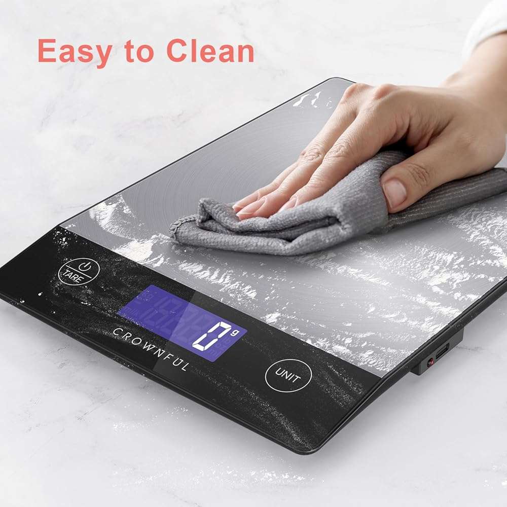 CROWNFUL Food Scale, 33lb Rechargeable 304 Stainless Steel Digital Kitchen Scale Weight Grams and Ounces with LCD Display and Type-C Charging for Meal Prep, Baking and Cooking - Image 8