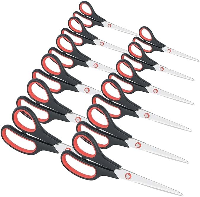 Scissors All Purpose for Office Heavy Duty, 8" Scissors Bulk Pack of 12 for Home Craft Sewing Fabric Supplies, High/Middle School Student Teacher Scissor,Right/Left Handed - Product Image