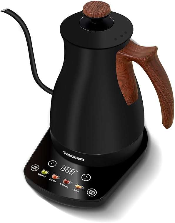 SEEDEEM Gooseneck Electric Kettle Full Touch Screen 1200W Electric Tea & Coffee Kettle with Four Heating Modes Rapid Heating,±1℉ Temperature Control,Keep Warm Mode,1L Electric kettle - Image 1