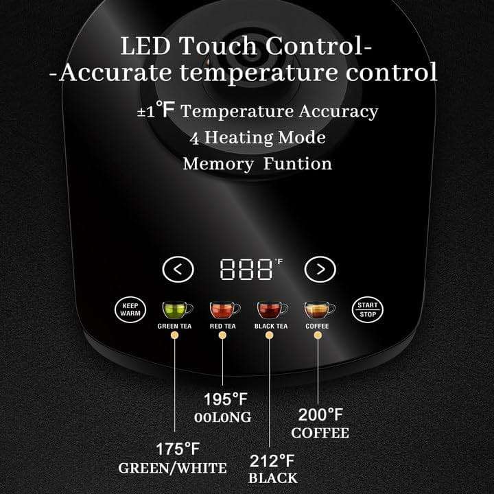 SEEDEEM Gooseneck Electric Kettle Full Touch Screen 1200W Electric Tea & Coffee Kettle with Four Heating Modes Rapid Heating,±1℉ Temperature Control,Keep Warm Mode,1L Electric kettle - Image 2