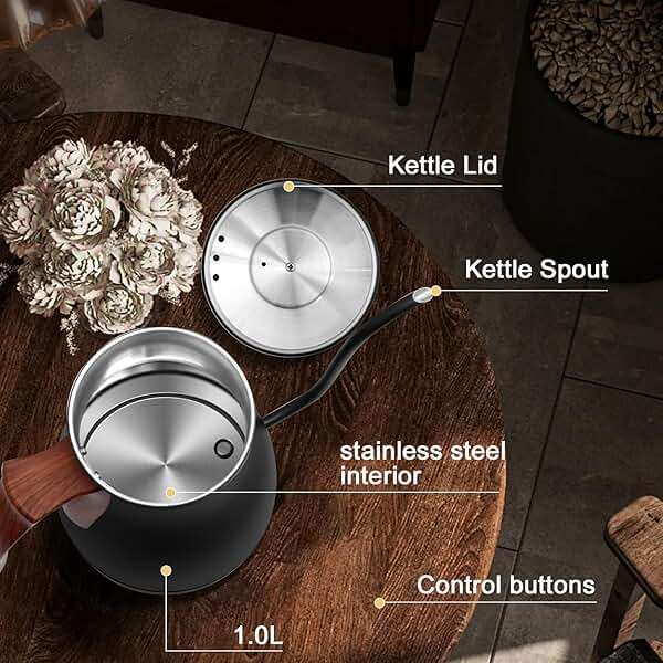 SEEDEEM Gooseneck Electric Kettle Full Touch Screen 1200W Electric Tea & Coffee Kettle with Four Heating Modes Rapid Heating,±1℉ Temperature Control,Keep Warm Mode,1L Electric kettle - Image 4