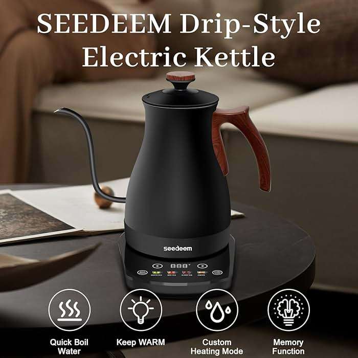 SEEDEEM Gooseneck Electric Kettle Full Touch Screen 1200W Electric Tea & Coffee Kettle with Four Heating Modes Rapid Heating,±1℉ Temperature Control,Keep Warm Mode,1L Electric kettle - Image 5