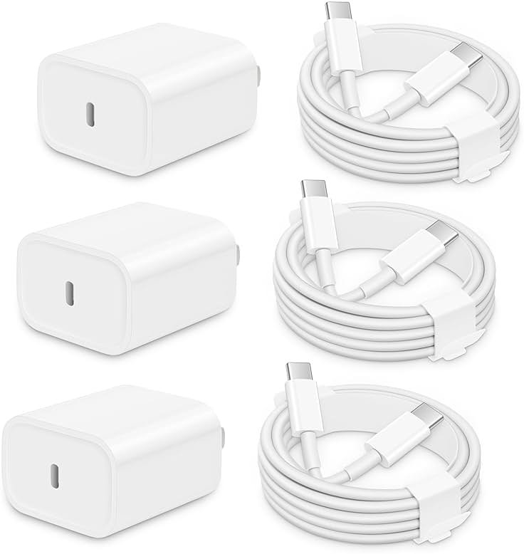 AISNI iPhone 17/16/15 Charger Fast Charging 3 Pack 20W USBC Charger Block with 6 FT Type C Charger Fast Charging Cord Compatible with iPhone 17/17 Plus/17/16/15 Pro Max/16/16 Plus/15/iPad Pro-White - Product Image