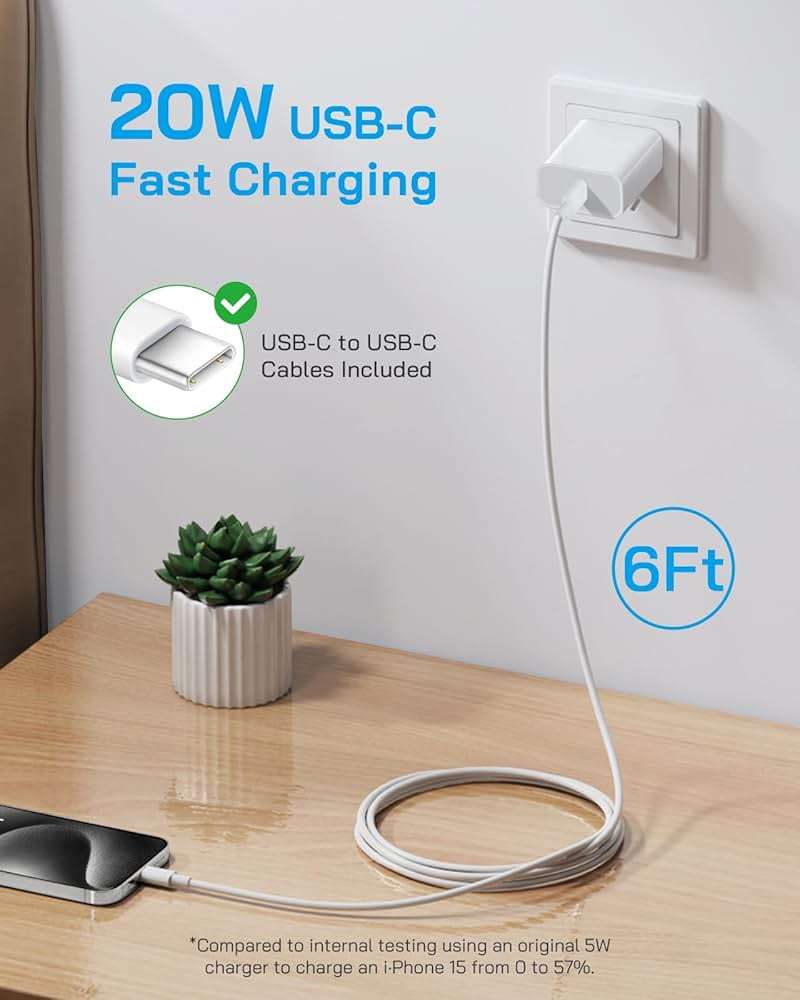 AISNI iPhone 17/16/15 Charger Fast Charging 3 Pack 20W USBC Charger Block with 6 FT Type C Charger Fast Charging Cord Compatible with iPhone 17/17 Plus/17/16/15 Pro Max/16/16 Plus/15/iPad Pro-White - Image 4