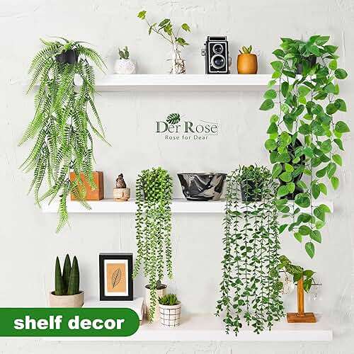 Der Rose 4Pcs Fake Plants Hanging Artificial Ivy Vine Faux Eucalyptus Hanging Plants, Boston Fern, String of Pearls for Living Room Bedroom Boho Wall Shelf Indoor Outdoor Decor - Image 2