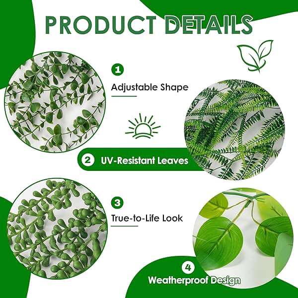 Der Rose 4Pcs Fake Plants Hanging Artificial Ivy Vine Faux Eucalyptus Hanging Plants, Boston Fern, String of Pearls for Living Room Bedroom Boho Wall Shelf Indoor Outdoor Decor - Image 4