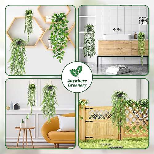 Der Rose 4Pcs Fake Plants Hanging Artificial Ivy Vine Faux Eucalyptus Hanging Plants, Boston Fern, String of Pearls for Living Room Bedroom Boho Wall Shelf Indoor Outdoor Decor - Image 5