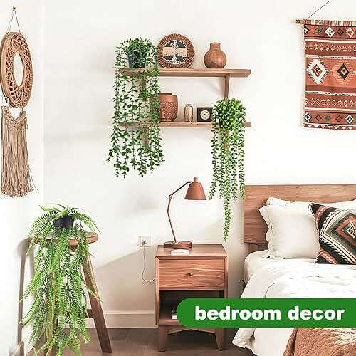 Der Rose 4Pcs Fake Plants Hanging Artificial Ivy Vine Faux Eucalyptus Hanging Plants, Boston Fern, String of Pearls for Living Room Bedroom Boho Wall Shelf Indoor Outdoor Decor - Image 6