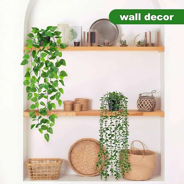 Der Rose 4Pcs Fake Plants Hanging Artificial Ivy Vine Faux Eucalyptus Hanging Plants, Boston Fern, String of Pearls for Living Room Bedroom Boho Wall Shelf Indoor Outdoor Decor - Image 7