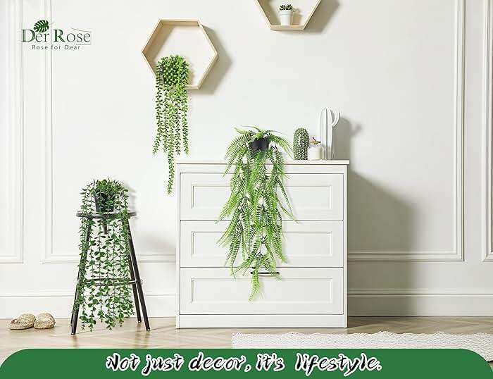 Der Rose 4Pcs Fake Plants Hanging Artificial Ivy Vine Faux Eucalyptus Hanging Plants, Boston Fern, String of Pearls for Living Room Bedroom Boho Wall Shelf Indoor Outdoor Decor - Image 8