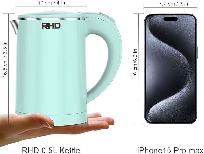 0.5L Small Portable Electric Kettles for Boiling Water, Stainless Steel Travel Kettle, Fast Boil Teapot, Boil-Dry Protection & Auto Shut-Off, Perfect For Traveling Cooking, Coffee, Tea, Eggs(Green) - Image 3