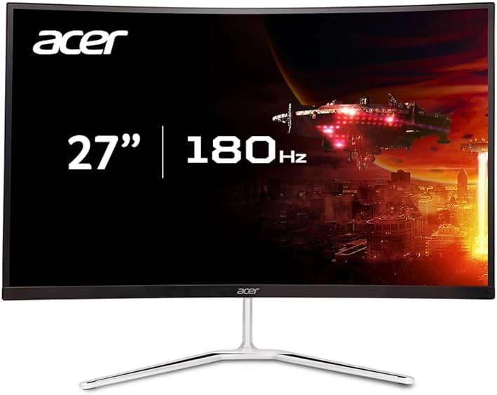 acer Nitro 27" WQHD 2560 x 1440 1500R Curved PC Gaming Monitor | AMD FreeSync Premium | 180Hz Refresh | 1ms VRB | VESA Mountable | HDR10 | 1 x Display Port 1.2 & 2 x HDMI 2.0 | EDA270U Pbmiipx - Image 1
