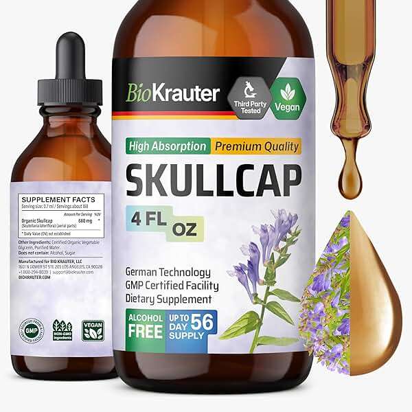 BIO KRAUTER® Skullcap Tincture for Calm & Relaxation - Liquid Skullcap Herb 4 Fl.Oz 56 Days of Supply - Pure & Vegan Sleep Supplement - Calm Drops 680 mg per Serving Alcohol & Sugar Free - Image 1