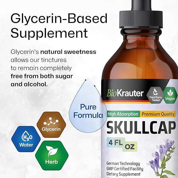 BIO KRAUTER® Skullcap Tincture for Calm & Relaxation - Liquid Skullcap Herb 4 Fl.Oz 56 Days of Supply - Pure & Vegan Sleep Supplement - Calm Drops 680 mg per Serving Alcohol & Sugar Free - Image 6