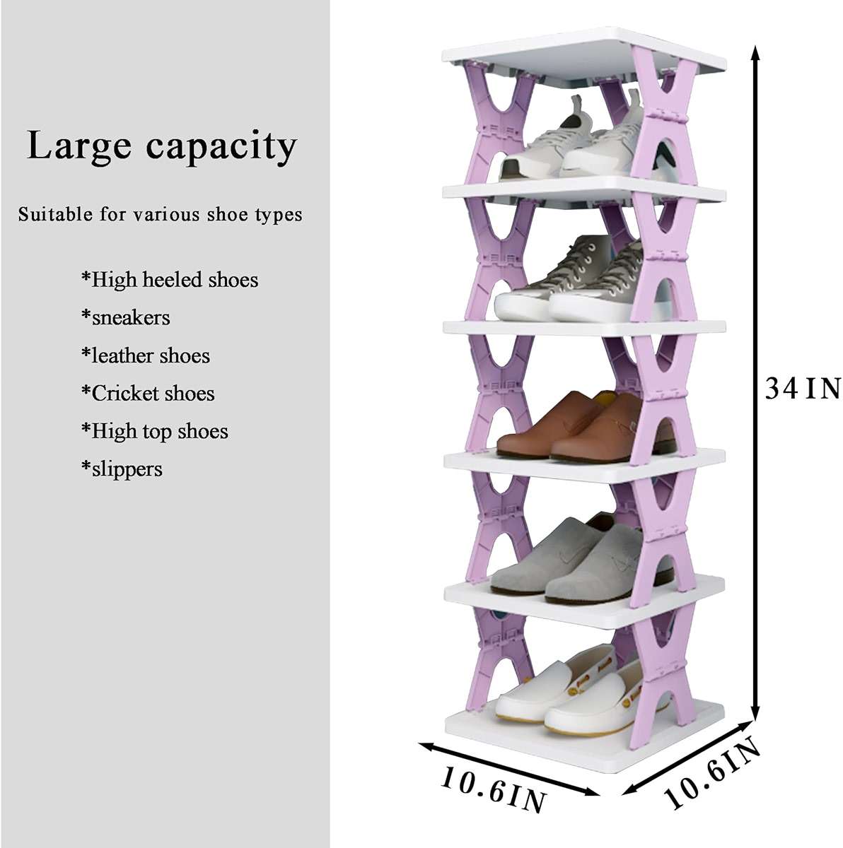 HUYFGDYSA 6 Tier Kids Shoe Rack, Collapsible Shoe Rack for Kids' Rooms, Foldable Vertical Shoe Organizer for Front Door Entrance, Compact Shoe Storage Shelf for Narrow Spaces - Image 2