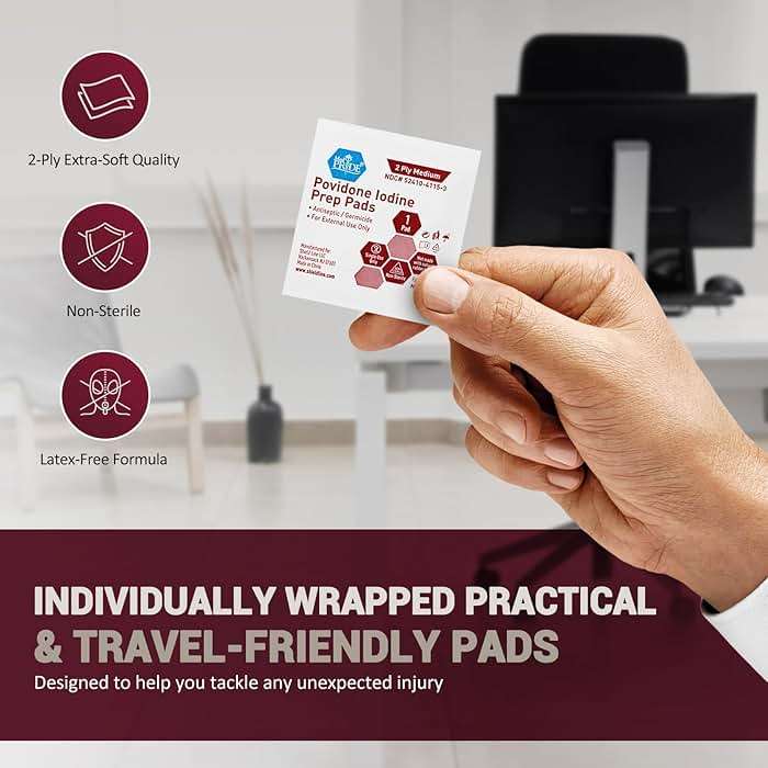 MED PRIDE Individually Wrapped Iodine Wipes, 10% Povidone Iodine Prep Pads, Alcohol-Free Antiseptic for Wounds (100 Count) - Image 6