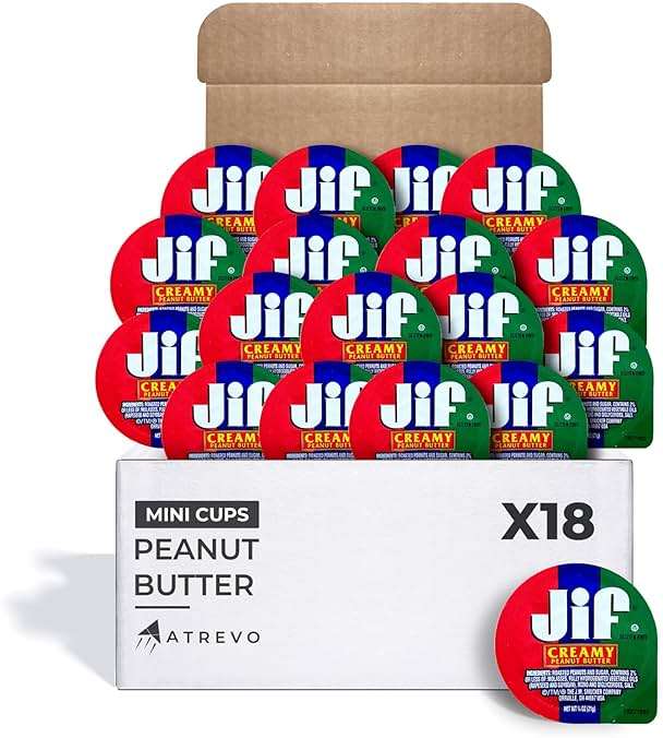 Peanut Butter To-Go Cups, Natural & Creamy 0.75 oz Single-Serve, Pack of 18 with Wooden Spoons - Office Holiday Snacks, Coworker Gift Ideas, Secret Santa Gift, Holiday Treats - Image 1
