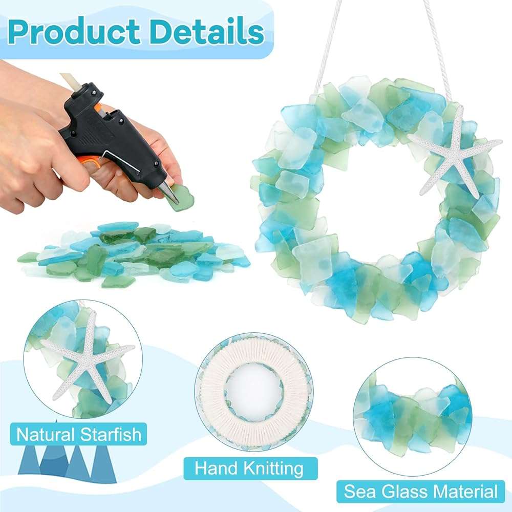 Sea Glass Wreath - Handmade 8.5 Inch Beach Wreath, Coastal Style Christmas Decor Wreaths for Home Decor, Door, Window, Kitchen Cabinet, Chair and Wall - Image 3