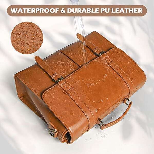 RAINSMORE Messenger Bag for Men 15.6 Inch Vintage Leather Briefcase Waterproof Laptop Bag Large Satchel Shoulder Bag Office Work Business College Computer Bag, Brown - Image 3