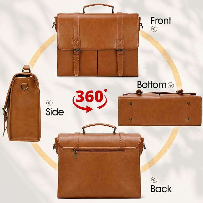 RAINSMORE Messenger Bag for Men 15.6 Inch Vintage Leather Briefcase Waterproof Laptop Bag Large Satchel Shoulder Bag Office Work Business College Computer Bag, Brown - Image 7