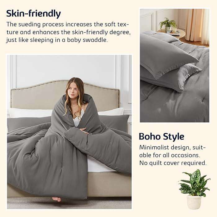 Quataly Queen Comforter Sets Grey,3PCS Soft Lightweight Breathable Bedding Comforter Sets for All Season, Queen Size(90''×90'' Comforter & 2 Pillowcases) - Image 4
