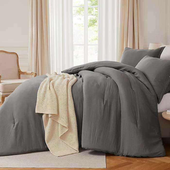 Quataly Queen Comforter Sets Grey,3PCS Soft Lightweight Breathable Bedding Comforter Sets for All Season, Queen Size(90''×90'' Comforter & 2 Pillowcases) - Image 5