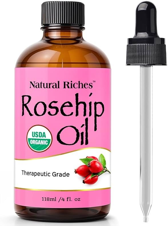 Natural Riches Organic Rosehip Seed Oil for Face 100% Pure Natural Cold Pressed Unrefined Carrier Oil for Skin Hair & Nails. 4 fl oz. - Product Image