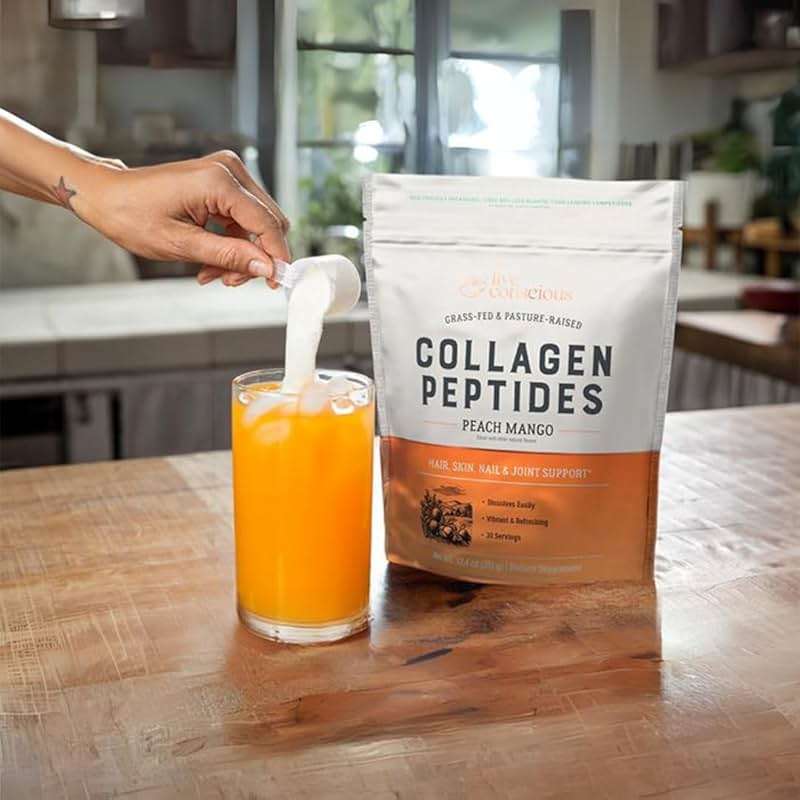 Live Conscious Collagen Peptides Powder - Peach Mango Flavored Collagen Powder - Hair, Skin, Nail, & Joint Support - Type I & III Grass-Fed Collagen Supplements for Women and Men - 30 Servings - 13oz - Image 2