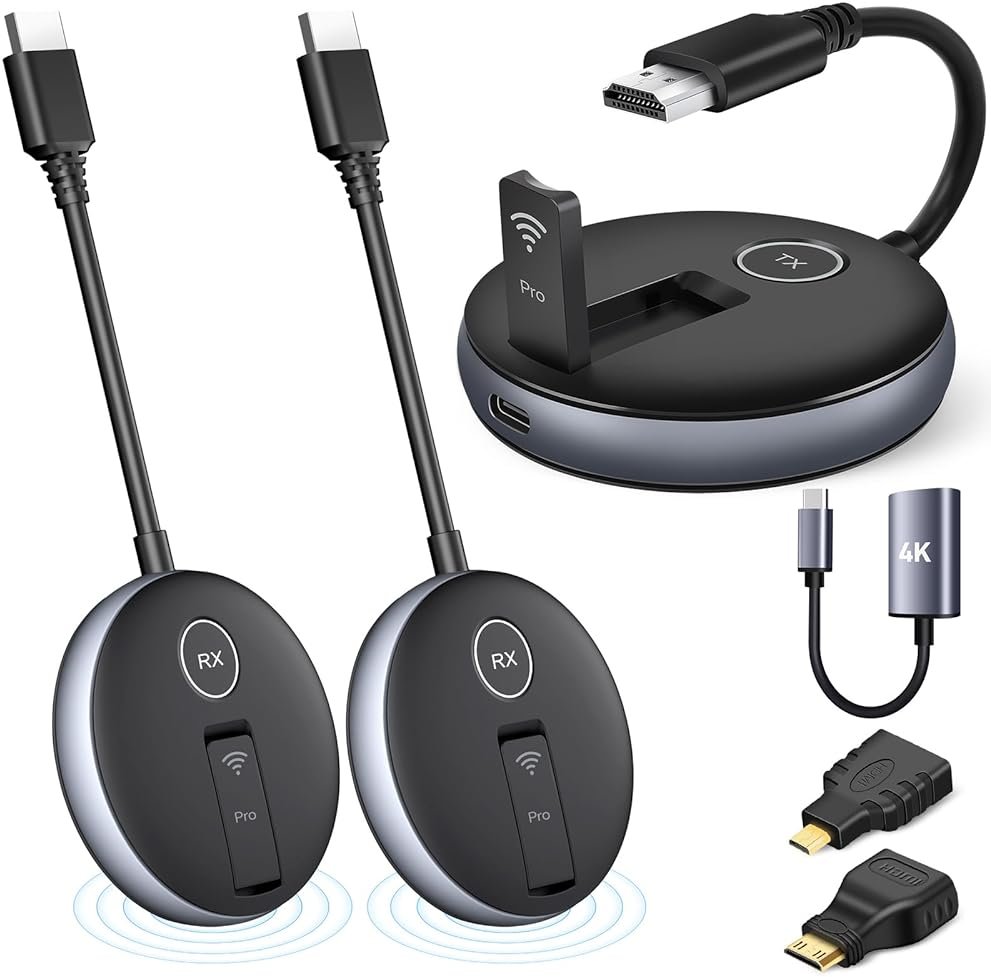 Wireless HDMI G9R Pro- One Transmitter and Two Receivers, Wirelessly Simultaneous Expansion of Multiple TVs- 165FT/50M 5.8G/2.4G @60Hz, Plug and Play Extender Kit- Streaming from Laptop/PC to Multi-TV - Product Image