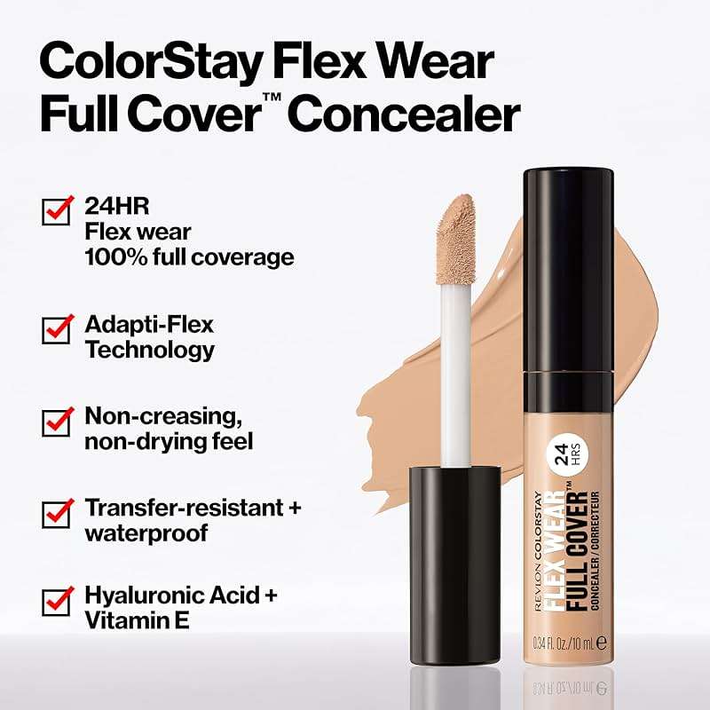 Revlon ColorStay Flex Wear, Full Cover Non-Creasing Concealer, Infused with Hyaluronic Acid & Vitamin E, Flexible Longwear, 005 Fair, 0.34 Fl Oz - Image 3