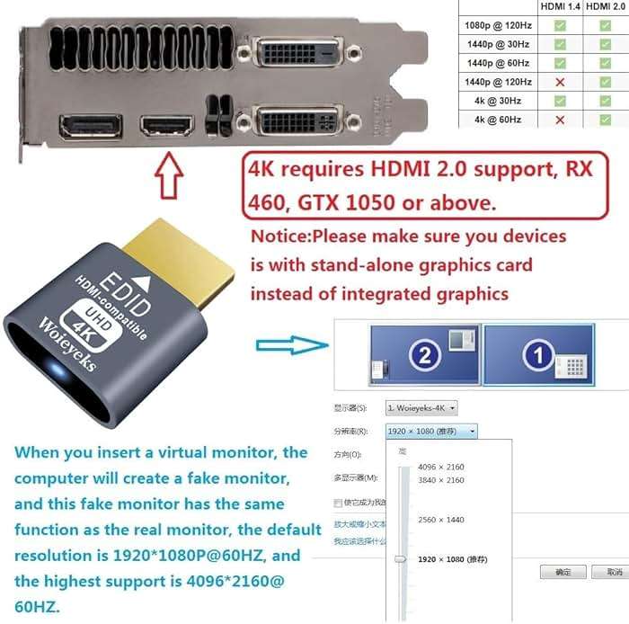 Woieyeks 3 Pack HDMI Dummy Plug 4K HDR,Virtual Monitor EDID Emulator, Headless Display Adapter,Supports up to 4k@60Hz,1080@120Hz - Image 2