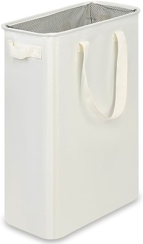 efluky Slim Laundry Basket, Narrow Laundry Hamper with Handles, Collapsible Dirty Clothes Hamper, Tall Laundry Bin for Laundry Room, Dorm and Bedroom, 12.7 Gallons(48L) Beige - Product Image
