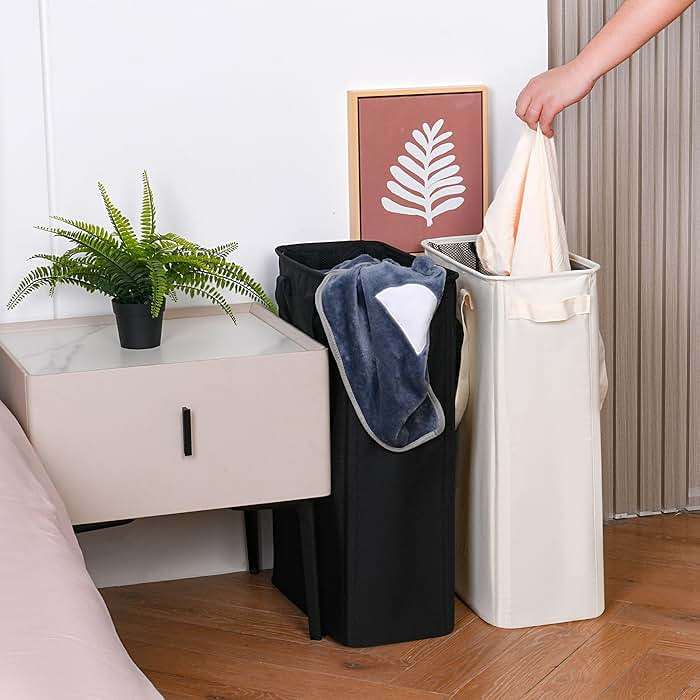 efluky Slim Laundry Basket, Narrow Laundry Hamper with Handles, Collapsible Dirty Clothes Hamper, Tall Laundry Bin for Laundry Room, Dorm and Bedroom, 12.7 Gallons(48L) Beige - Image 2