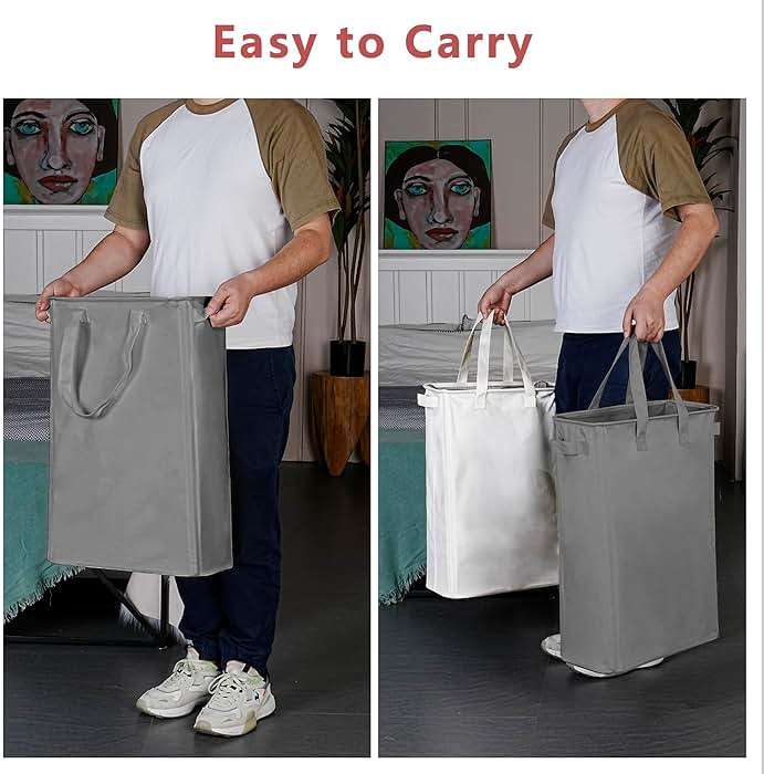 efluky Slim Laundry Basket, Narrow Laundry Hamper with Handles, Collapsible Dirty Clothes Hamper, Tall Laundry Bin for Laundry Room, Dorm and Bedroom, 12.7 Gallons(48L) Beige - Image 4