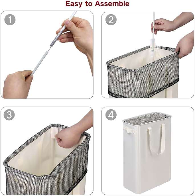 efluky Slim Laundry Basket, Narrow Laundry Hamper with Handles, Collapsible Dirty Clothes Hamper, Tall Laundry Bin for Laundry Room, Dorm and Bedroom, 12.7 Gallons(48L) Beige - Image 6