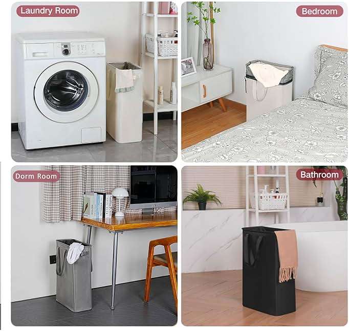 efluky Slim Laundry Basket, Narrow Laundry Hamper with Handles, Collapsible Dirty Clothes Hamper, Tall Laundry Bin for Laundry Room, Dorm and Bedroom, 12.7 Gallons(48L) Beige - Image 7