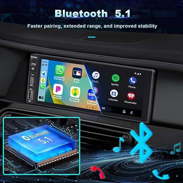 Wireless Single Din Car Stereo with Apple Carplay,IPS Touch Screen Car Radio with Bluetooth,Backup Camera,FM/AM Car Radio,Car Play Android Auto,AUXTF,Type-C,USB - Image 5