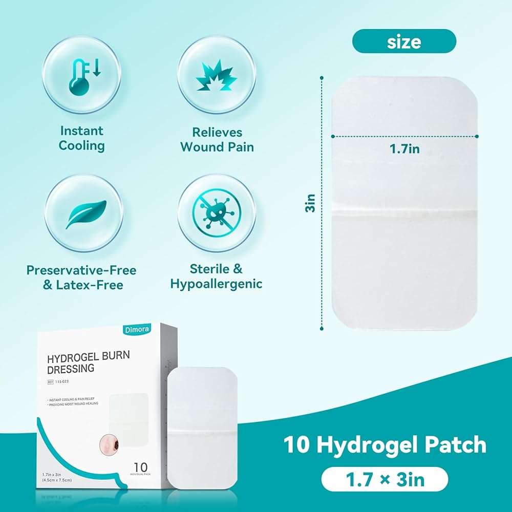 Dimora Hydrogel Wound Dressing 1.7" x3" - Burn Pads Sterile Soothing Bandage, Cooling Protective Treatment for Minor Burns & Blisters, Cuts, Abrasions,Cracked Nipples, 10 Count - Image 2