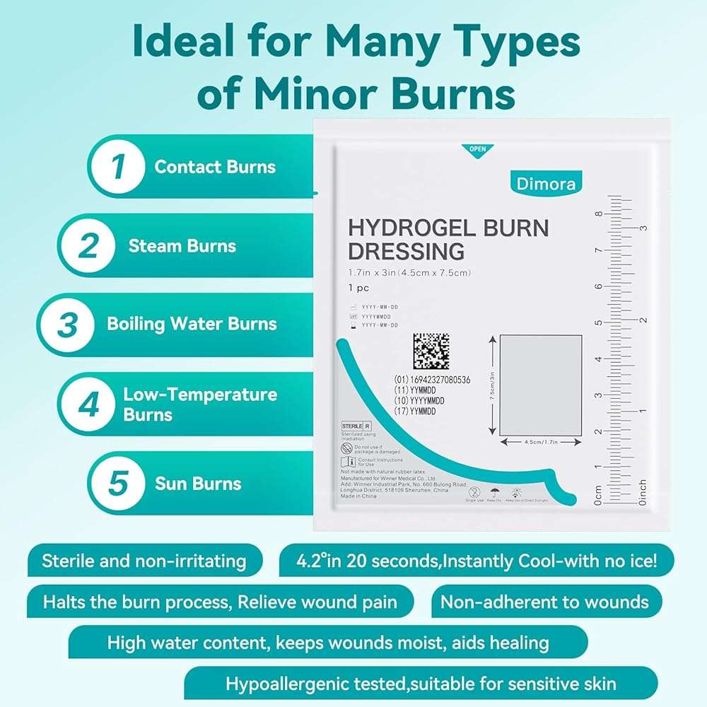 Dimora Hydrogel Wound Dressing 1.7" x3" - Burn Pads Sterile Soothing Bandage, Cooling Protective Treatment for Minor Burns & Blisters, Cuts, Abrasions,Cracked Nipples, 10 Count - Image 3