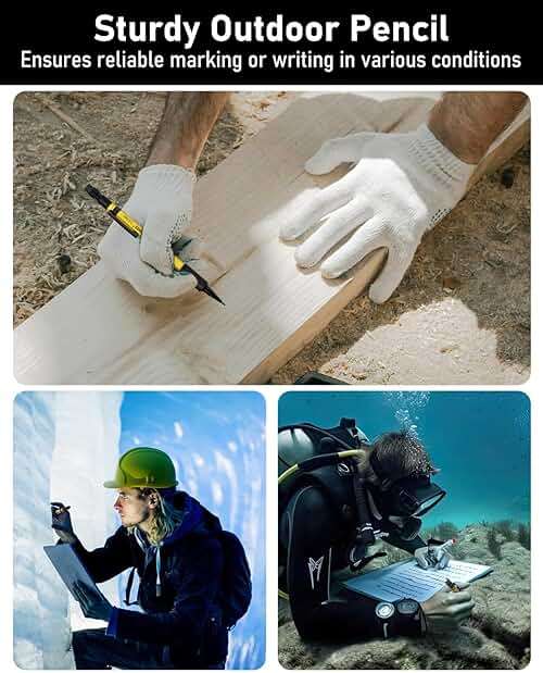 Four Candies 3PCS 1.3mm Mechanical Pencil Set with Case, Metal Heavy Duty Carpenter Pencils with 72 Refill(Red,Black,Yellow) 3Eraser, 16Eraser Refill, Weatherproof Body Outdoor Woodworking Marking - Image 8