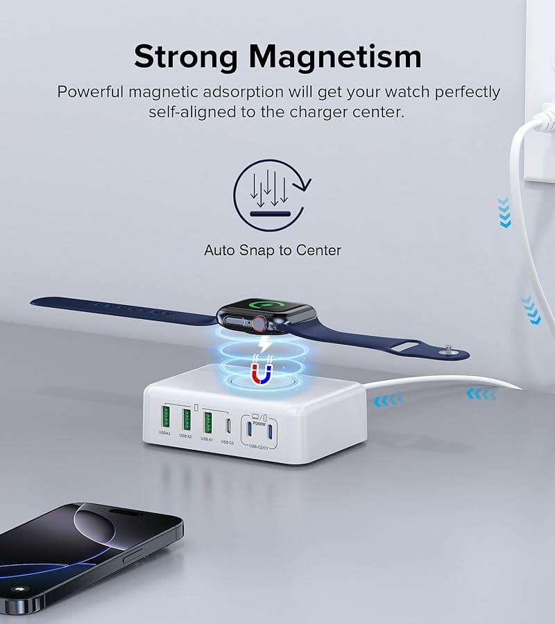 170W USB C Charging Station Block, Travel Charger for Multiple Devices, USB C Charger Plug for iPhone 17 16 15 14 13 Series, Apple Watch Ultra SE 10 9 8 7 6 5 4 3 2, AirPods, MacBook Pro Air, iPad - Image 4