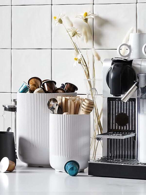 LE TAUCI Utensil Holder for Kitchen Counter, 7.3"+5.4" Fluted Ceramic Utensil Crock Organizer for Countertop, Heavy Large Holder for Spatulas, Spoons, Set of 2, White, Kitchen Counter Decor - Image 5