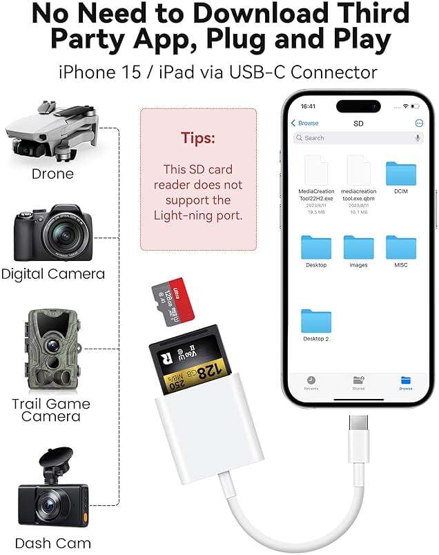USB C SD Card Reader for iPhone 15 16/iPad/MacBook/Mac, xdgeLoad USB-C Type C SD Reader Supports SD and MicroSD Memory Card Adapter, Trail Camera Viewer Plug and Play - 2 Slots - Image 3