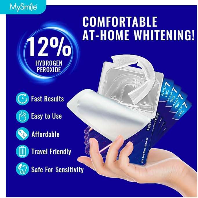 MySmile 7 Treatments Prefilled Teeth Whitening Trays Kit with 12% Hydrogen Peroxide Whiter Gel for Sensitive Tooth, Fast-Result Vegan Teeth Whitener U-Wraps Tooth Stain Remover, Mint Flavor - Image 3