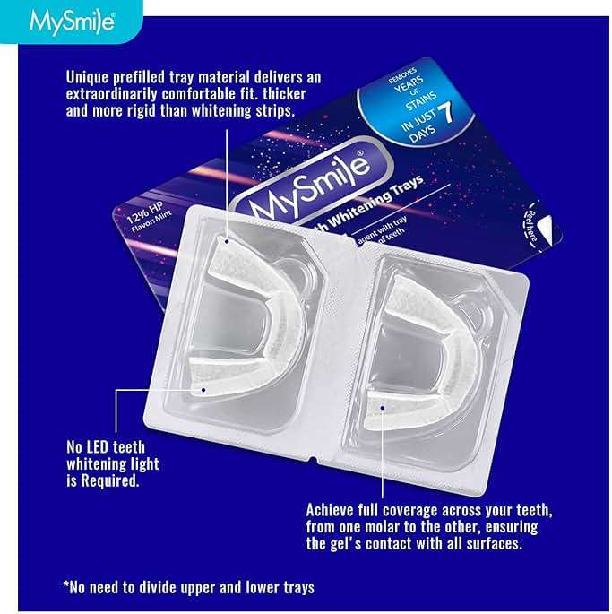 MySmile 7 Treatments Prefilled Teeth Whitening Trays Kit with 12% Hydrogen Peroxide Whiter Gel for Sensitive Tooth, Fast-Result Vegan Teeth Whitener U-Wraps Tooth Stain Remover, Mint Flavor - Image 7