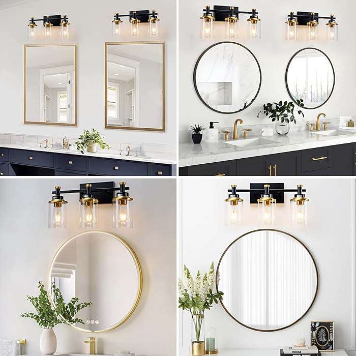 Aixialin 3 Light Bathroom Light Fixtures, Black and Brushed Gold Vanity Light Fixture Over Mirror, Modern Wall Sconces Lighting Wall Lamp for Bathroom, Bedroom, Hallway with Clear Glass Shade - Image 7