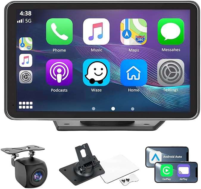 Carplay Screen for Car with Apple CarPlay/Android Auto, 7" Wireless Car Stereo, Portable Touchscreen Car Radio with Bluetooth, Backup Camera, GPS Navigation, Mirror Link,Multimedia Player All Vehicles - Image 1
